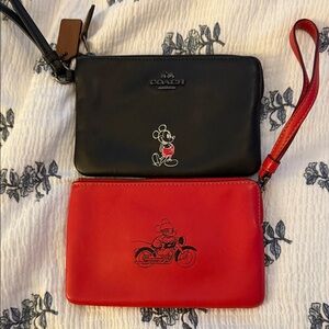 Coach Black and Red Mickey Mouse Wristlet Set